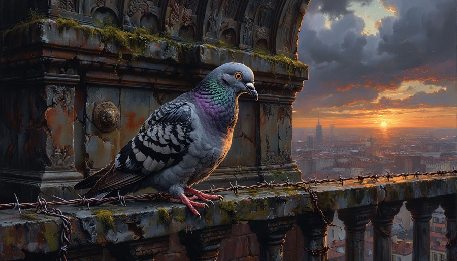 Голуби‑олигархи на «Октябрьской»: пернатые хозяева портика метрополитена